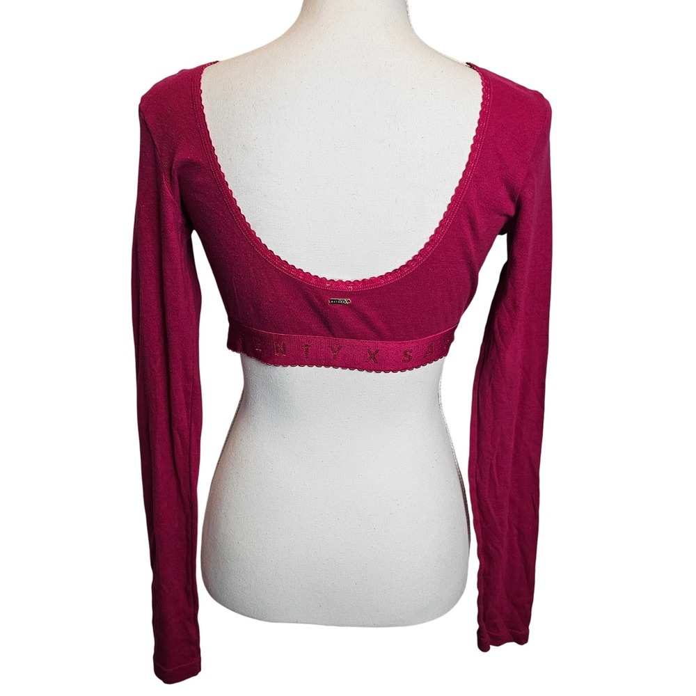 Savage X Fenty Pink Fuchsia Cotton Jersey Knit Long Sleeve Crop Top Size Small - Picture 3 of 10